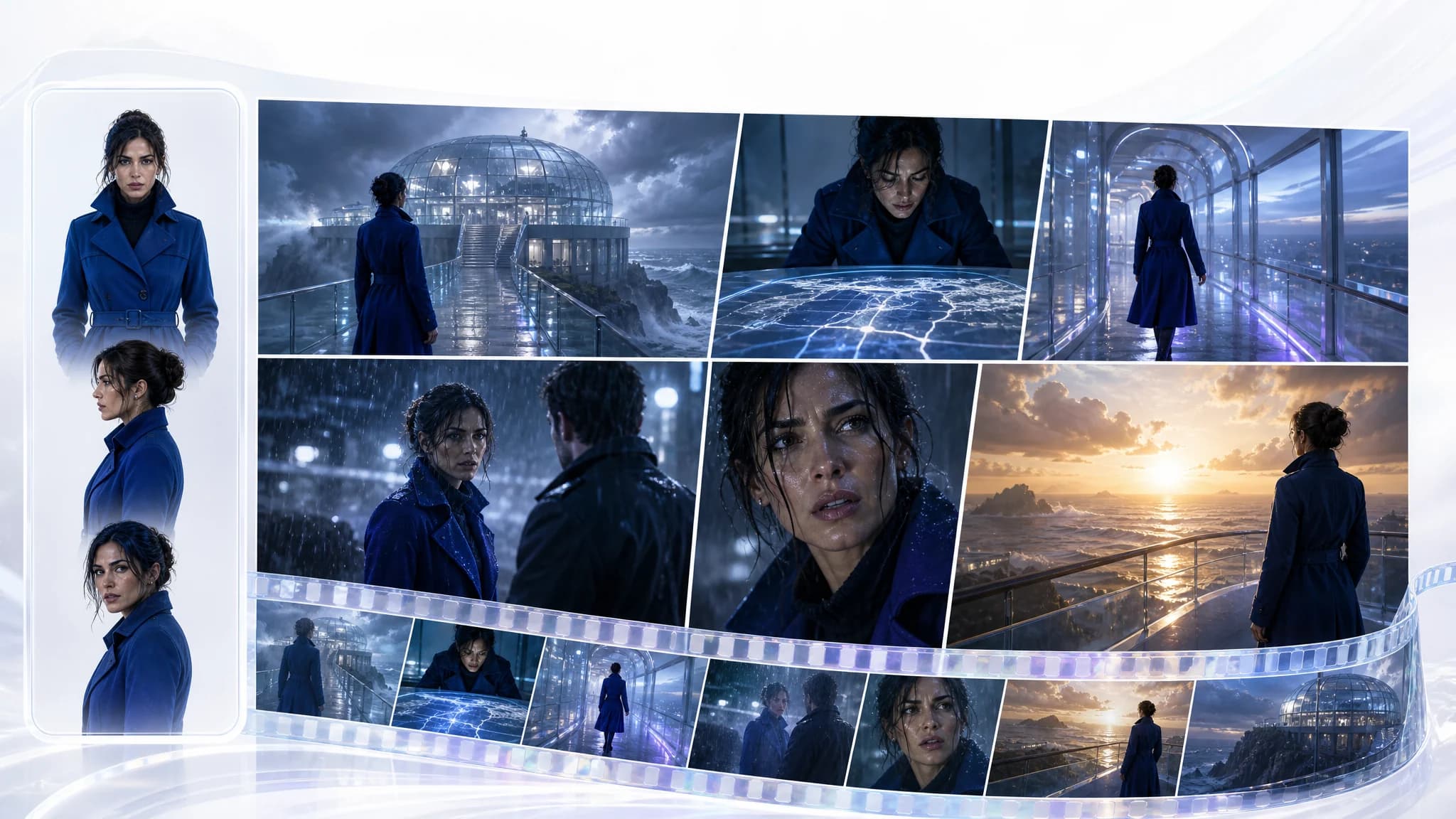 Illustrative drama board with a recurring character and connected scenes